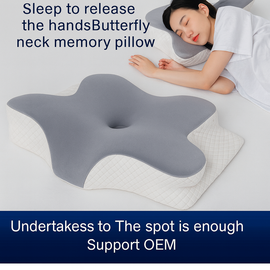 Memory Foam Cervical Pillow – Butterfly Shaped Slow Rebound Neck Support Pillow, Ergonomic Cow Horn Design, Soft Cotton Cover for Bedding & Office Use