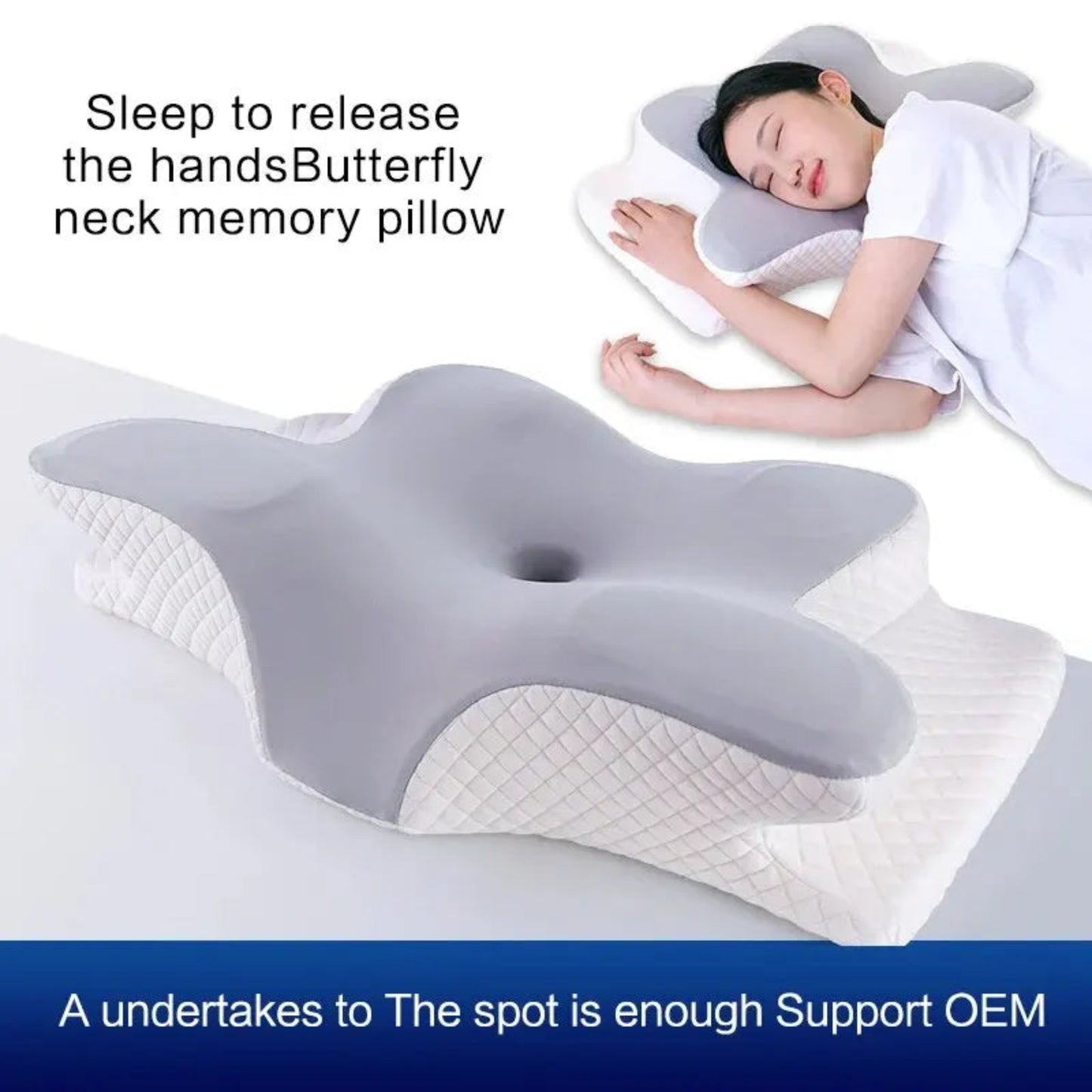 Memory Foam Cervical Pillow – Butterfly Shaped Slow Rebound Neck Support Pillow, Ergonomic Cow Horn Design, Soft Cotton Cover for Bedding & Office Use